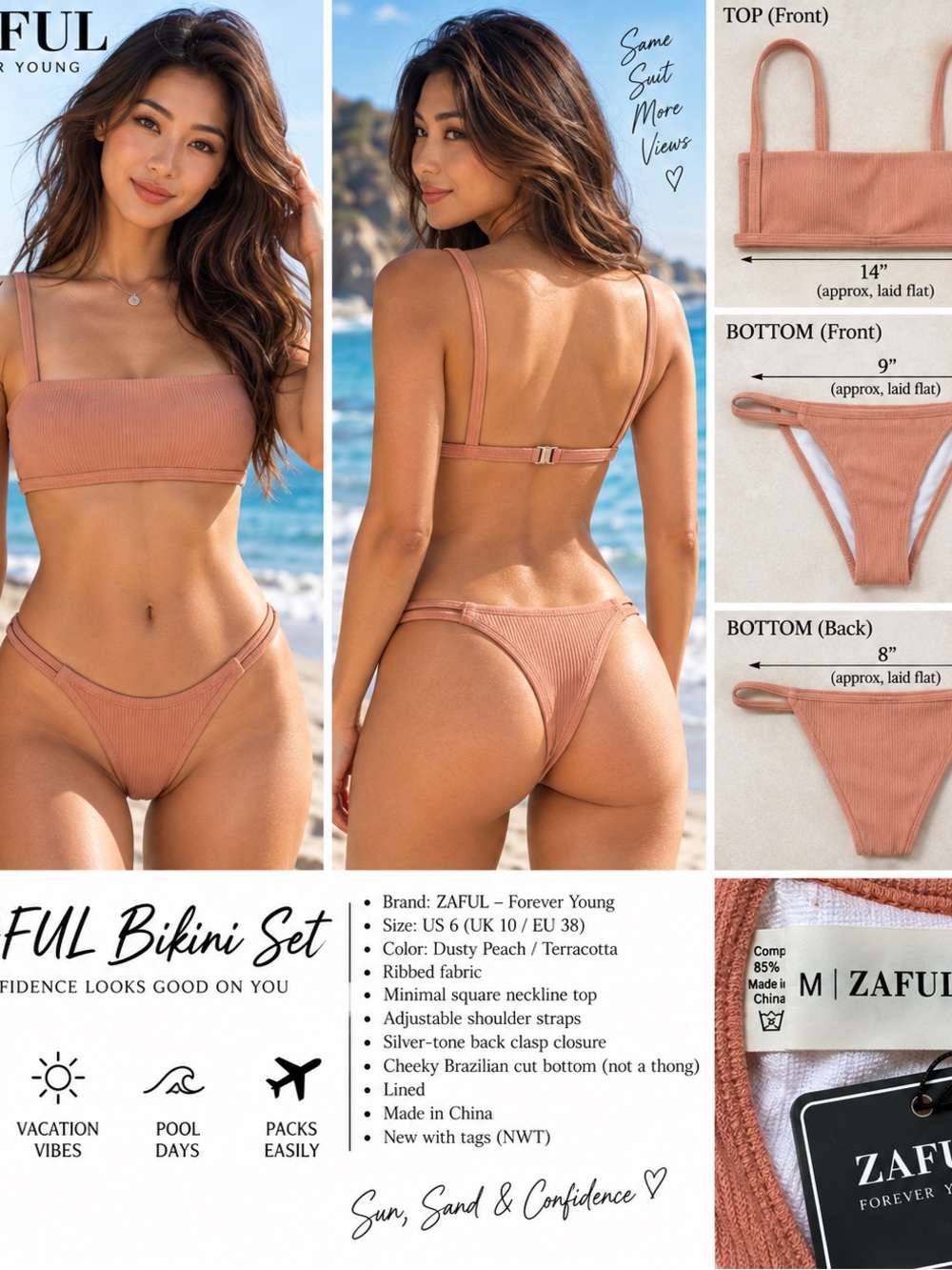 Zaful Ribbed Bikini 👙 Set in Dusty Peach 🍑